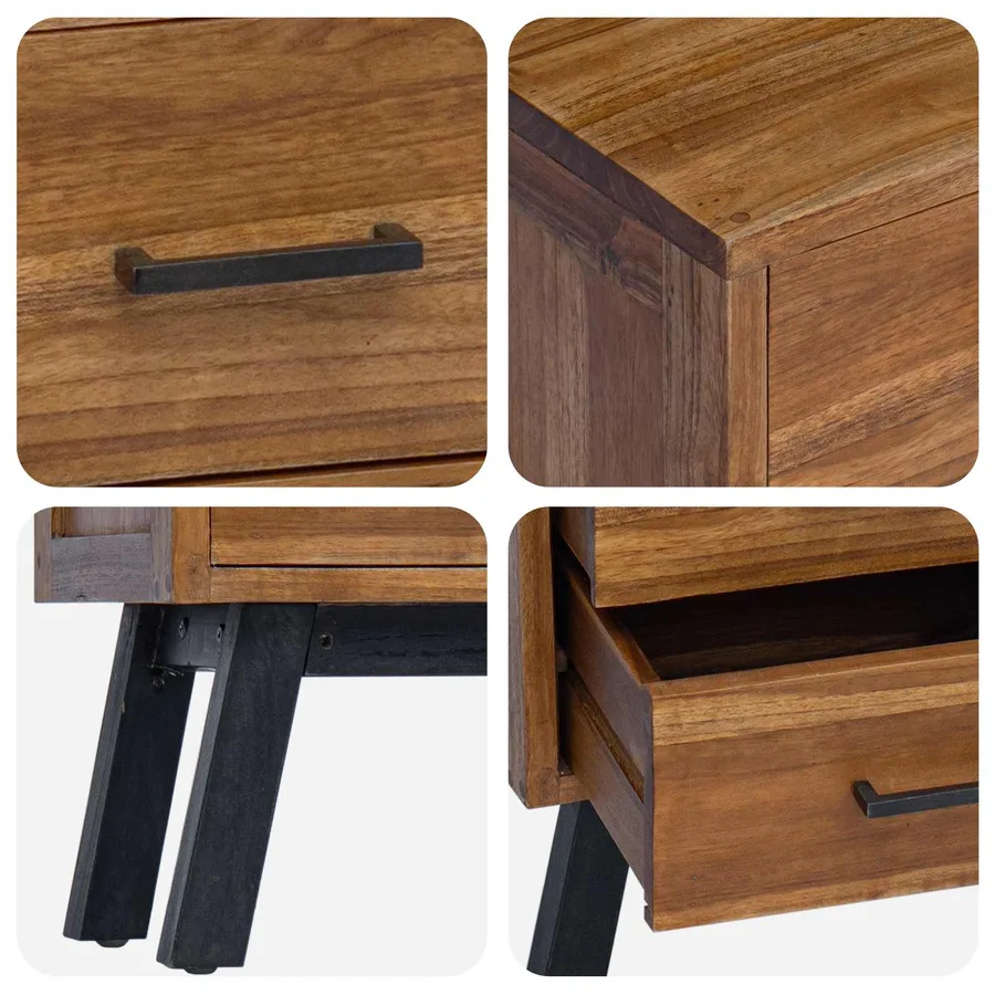 Table de chevet Naturel 40 x 35 x 55 cm Bois de teck massif - 9