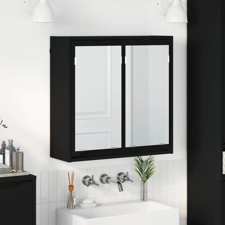Armoire Miroir de Salle de Bain avec porte Noir 60 x 20 x 60 cm
