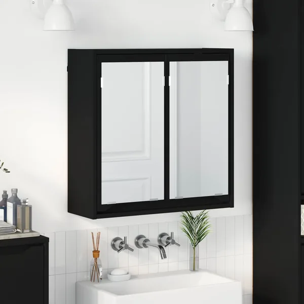 Armoire Miroir de Salle de Bain avec porte Noir 60 x 20 x 60 cm