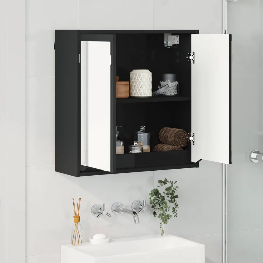 Armoire Miroir de Salle de Bain avec porte Noir 60 x 20 x 60 cm - 4
