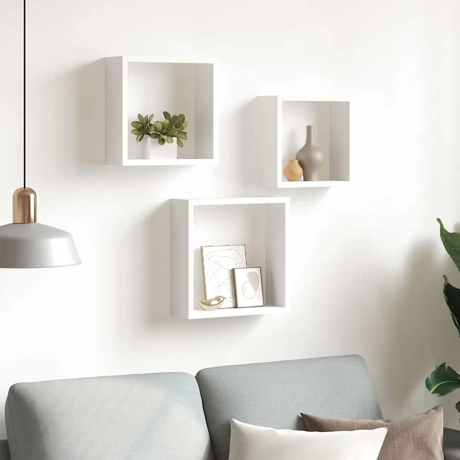 Étagères murales sous forme de cube 3 pcs Blanc MDF - 3
