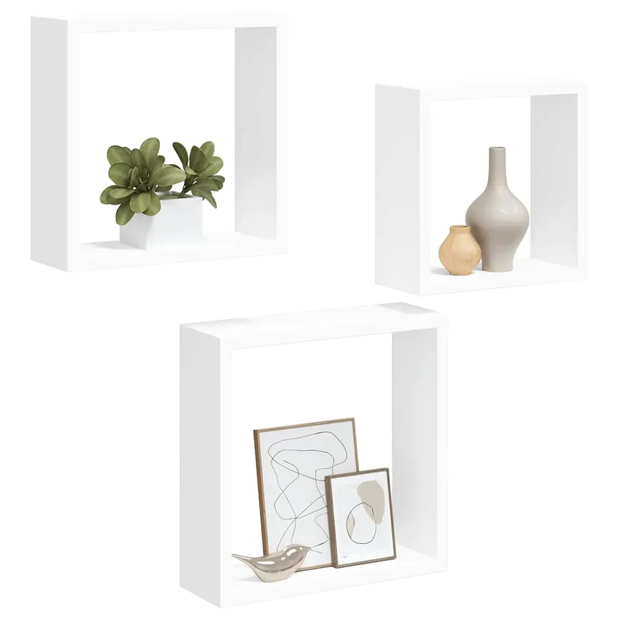 Étagères murales sous forme de cube 3 pcs Blanc MDF - 4