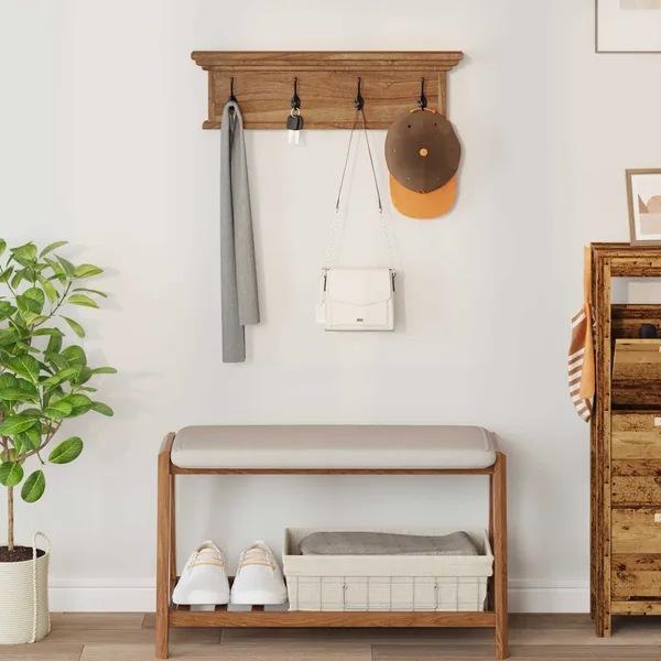 Porte-manteau mural Naturel 70 x 10 x 20 cm Bois de teck massif