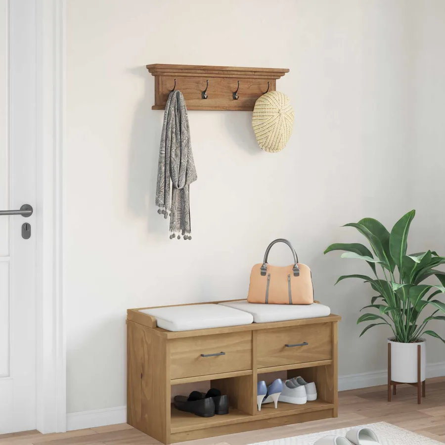 Porte-manteau mural Naturel 70 x 10 x 20 cm Bois de teck massif - 4