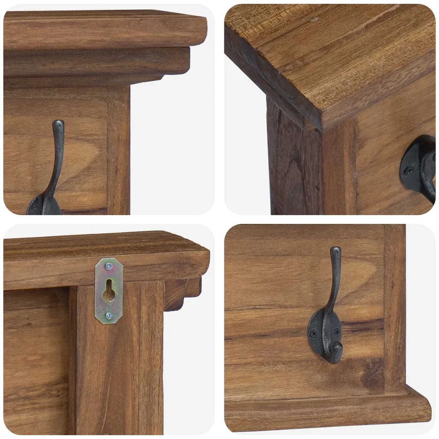 Porte-manteau mural Naturel 70 x 10 x 20 cm Bois de teck massif - 8