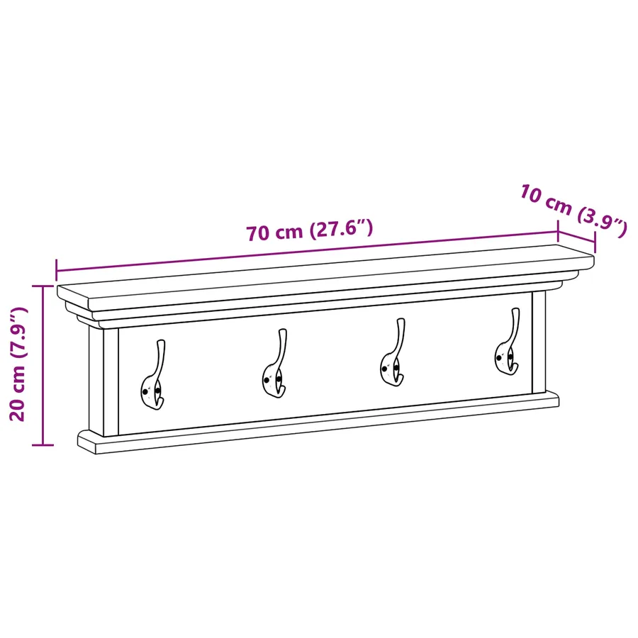 Porte-manteau mural Naturel 70 x 10 x 20 cm Bois de teck massif - 9