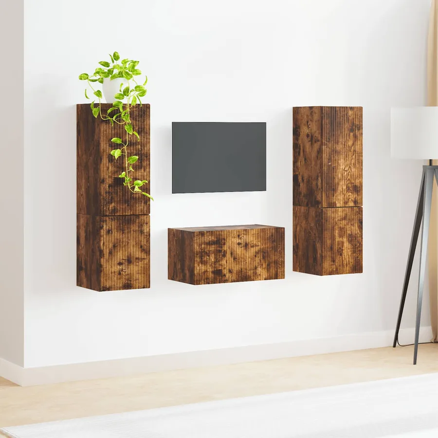 Ensemble meuble TV 5 pcs Chêne fumé Bois d'ingénierie - 4
