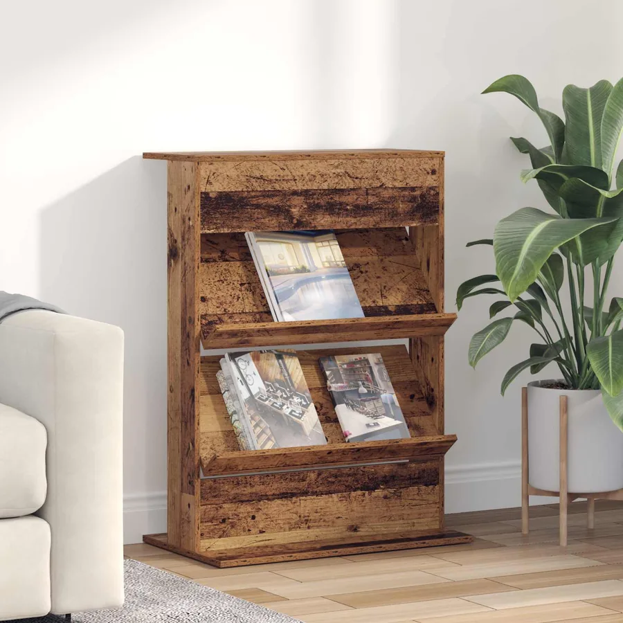 Étagère à magazines avec étagère Bois ancien 70 x 41 x 96 cm