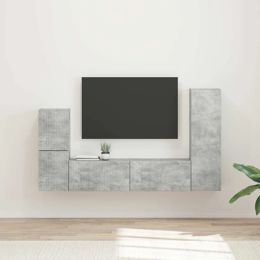 Ensemble meuble TV 4 pcs Gris béton Bois d'ingénierie