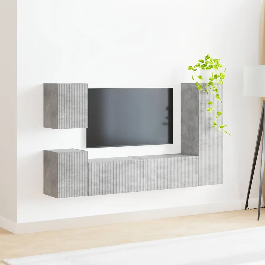 Ensemble meuble TV 4 pcs Gris béton Bois d'ingénierie - 4
