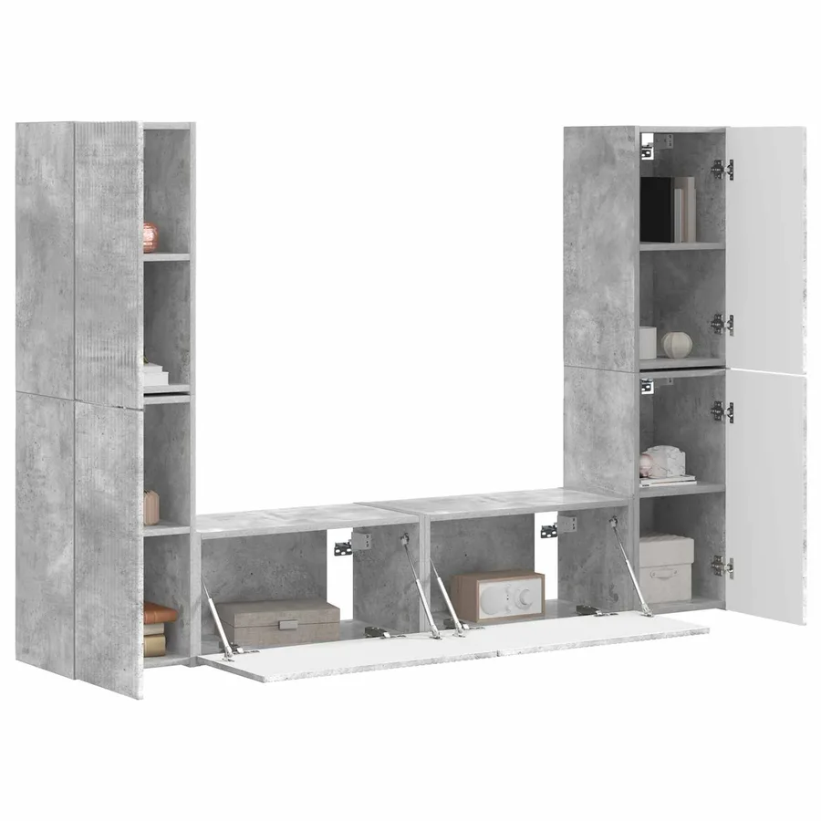 Ensemble meuble TV 6 pcs Gris béton Bois d'ingénierie - 3