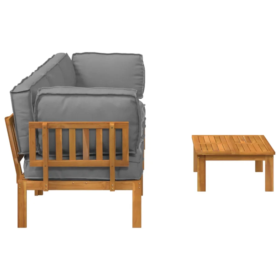Ensemble de Canapés Uni 4 pcs Gris Bois d'Acacia Massif - 11