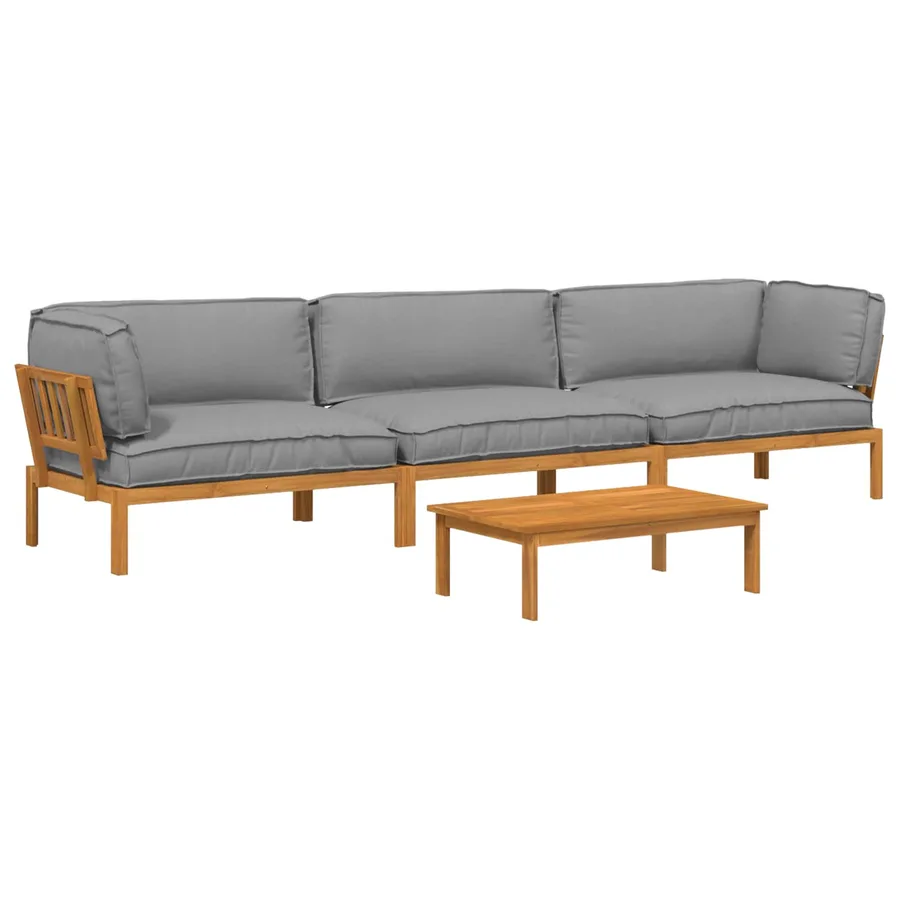Ensemble de Canapés Uni 4 pcs Gris Bois d'Acacia Massif - 2