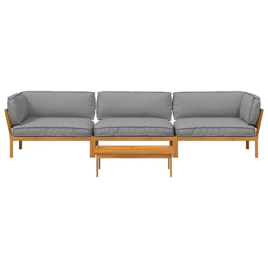Ensemble de Canapés Uni 4 pcs Gris Bois d'Acacia Massif - 8