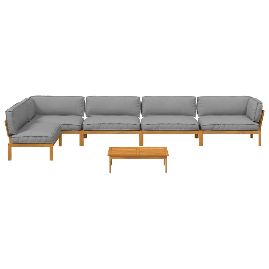Ensemble de Canapés Uni 6 pcs Gris Bois d'Acacia Massif - 8