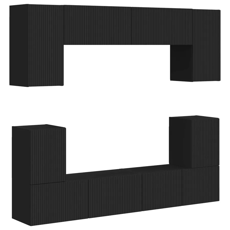 Ensemble meuble TV Montage mural 5 pcs Noir Bois d'ingénierie - 2
