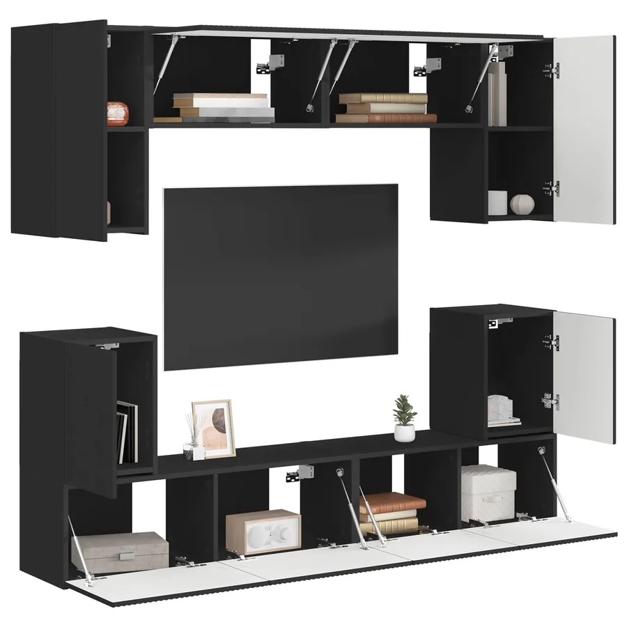 Ensemble meuble TV Montage mural 5 pcs Noir Bois d'ingénierie - 3