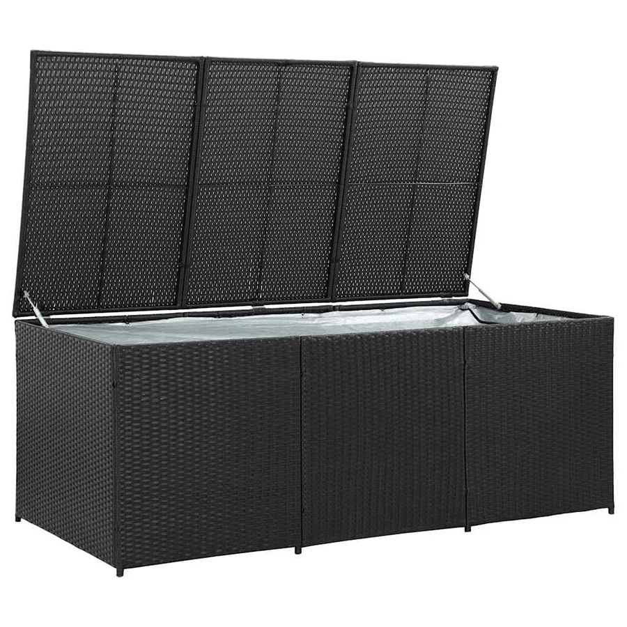 Garden storage box Poly rattan 180x90x70 cm Black - 3