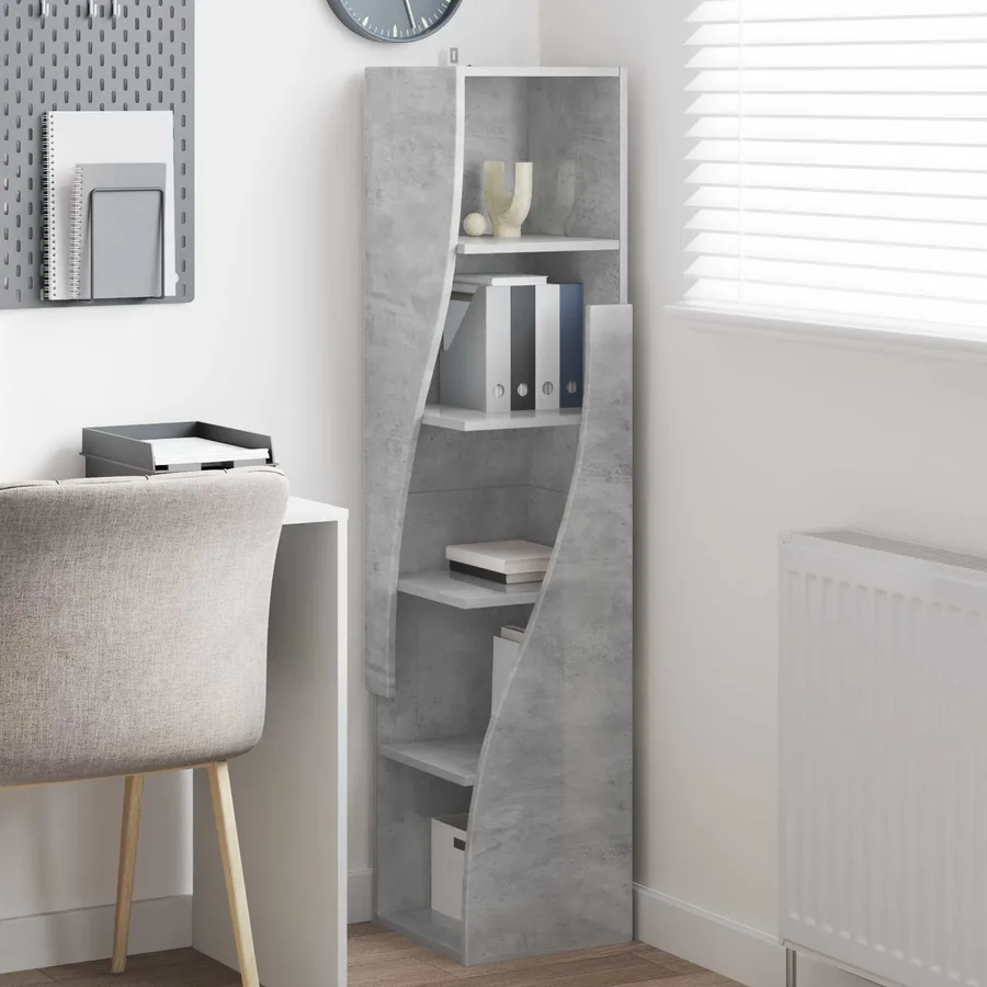 Meuble d'angle Gris béton 32x32x140cm Bois d'ingénierie - 4