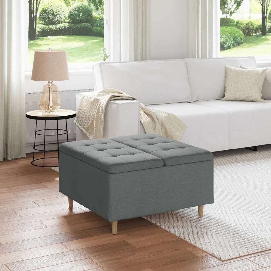 Pouf de rangement avec coussin Gris foncé 80 x 80 x 45 cm tissu