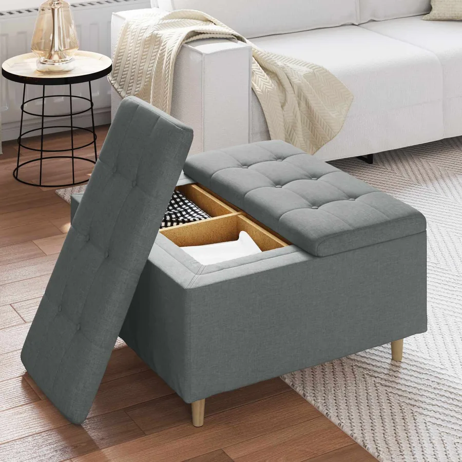 Pouf de rangement avec coussin Gris foncé 80 x 80 x 45 cm tissu - 4