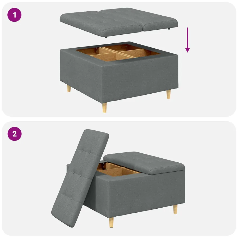 Pouf de rangement avec coussin Gris foncé 80 x 80 x 45 cm tissu - 9