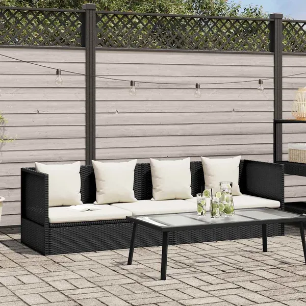 Lit de jardin avec coussin et oreillers Résine tressée Noir