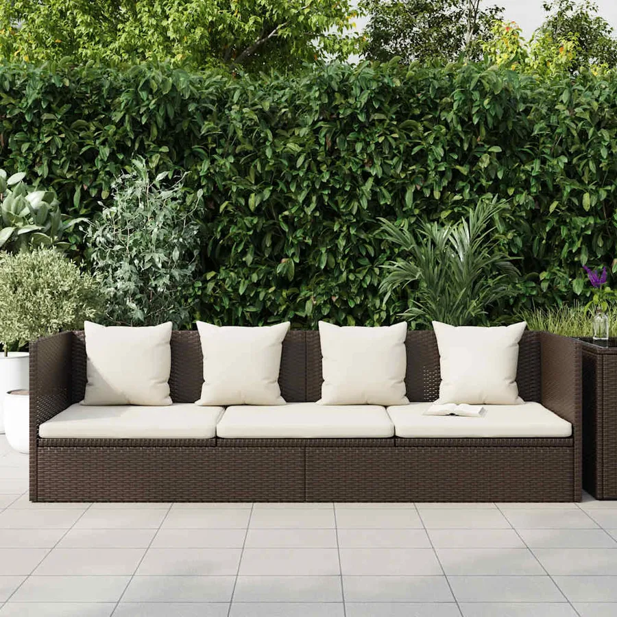 Lit de jardin avec coussin et oreillers Résine tressée Noir - 15