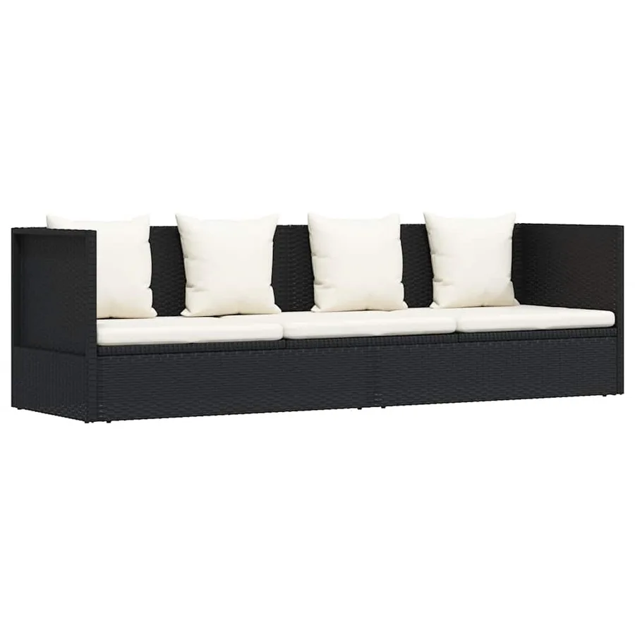 Lit de jardin avec coussin et oreillers Résine tressée Noir - 2