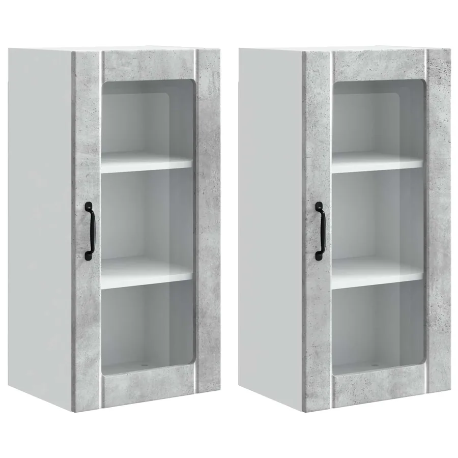 Cabinet en verre mural PORTO 2 pcs Gris béton 40 x 31 x 80 cm - 2