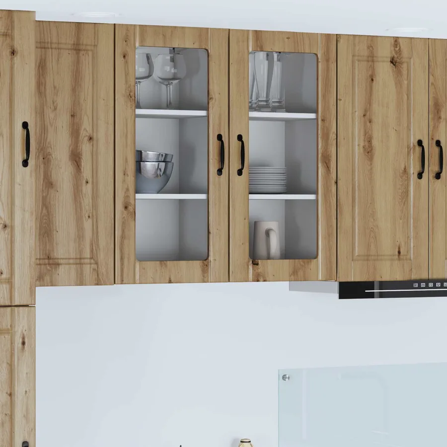 Cabinet en verre mural PORTO 2 pcs Chêne artisanal