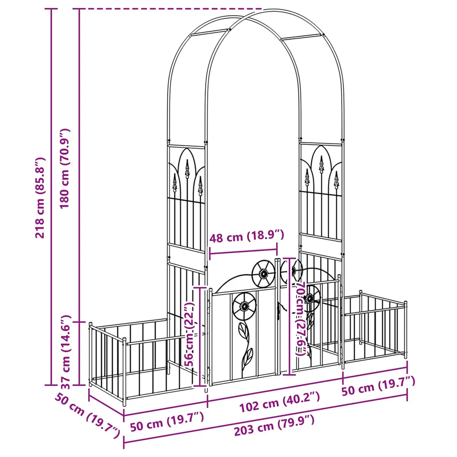 Arche de jardin avec verrouillage Noir 203 x 50 x 218 cm - 10