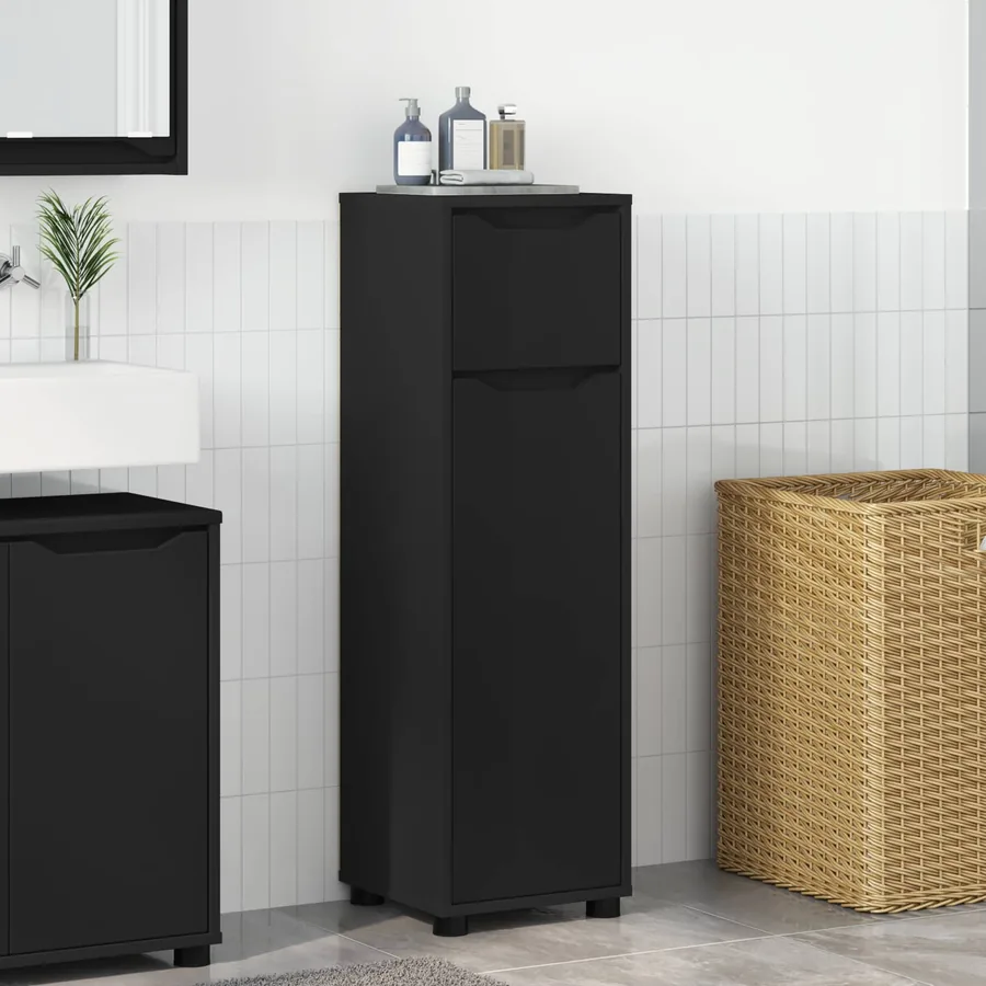 Cabinet de salle de bain avec tiroir Noir 30,5 x 30 x 101 cm