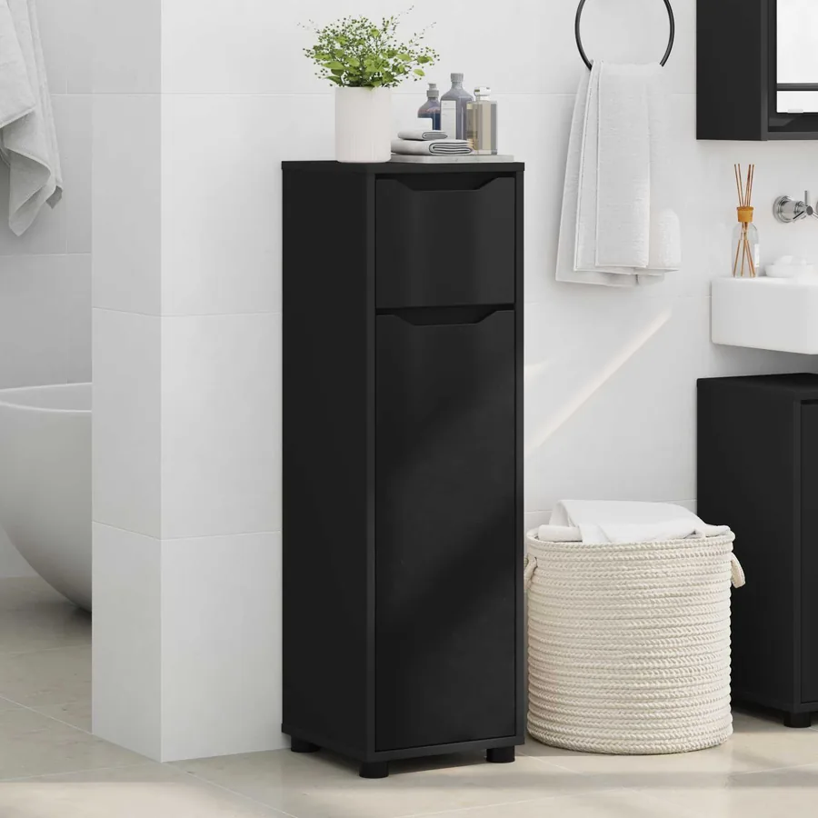 Cabinet de salle de bain avec tiroir Noir 30,5 x 30 x 101 cm - 4