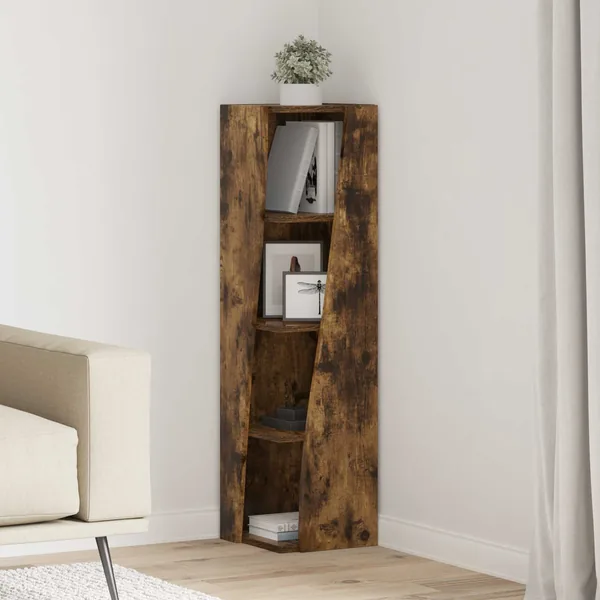 Meuble d'angle Chêne fumé 27,5x27x102cm Bois d'ingénierie