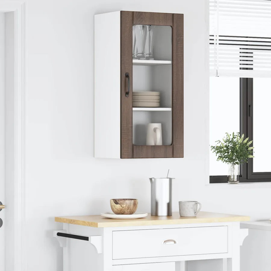 Cabinet en verre mural PORTO Chêne brun 40 x 31 x 80 cm - 4