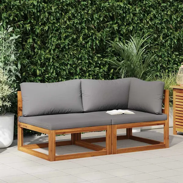 Ensemble de canapés 2pcs avec coussins gris foncé Acacia solide