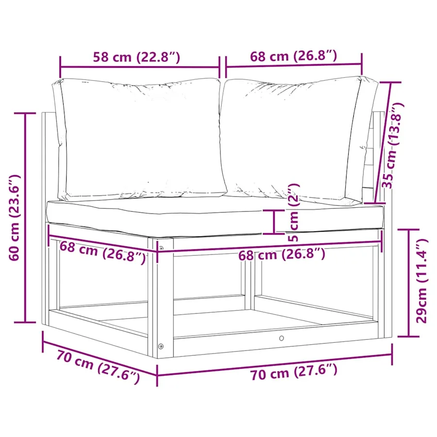 Ensemble de canapés 2pcs avec coussins gris foncé Acacia solide - 13