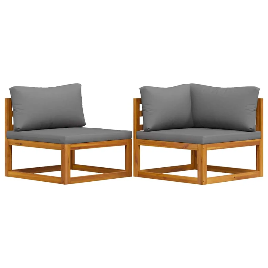 Ensemble de canapés 2pcs avec coussins gris foncé Acacia solide - 2