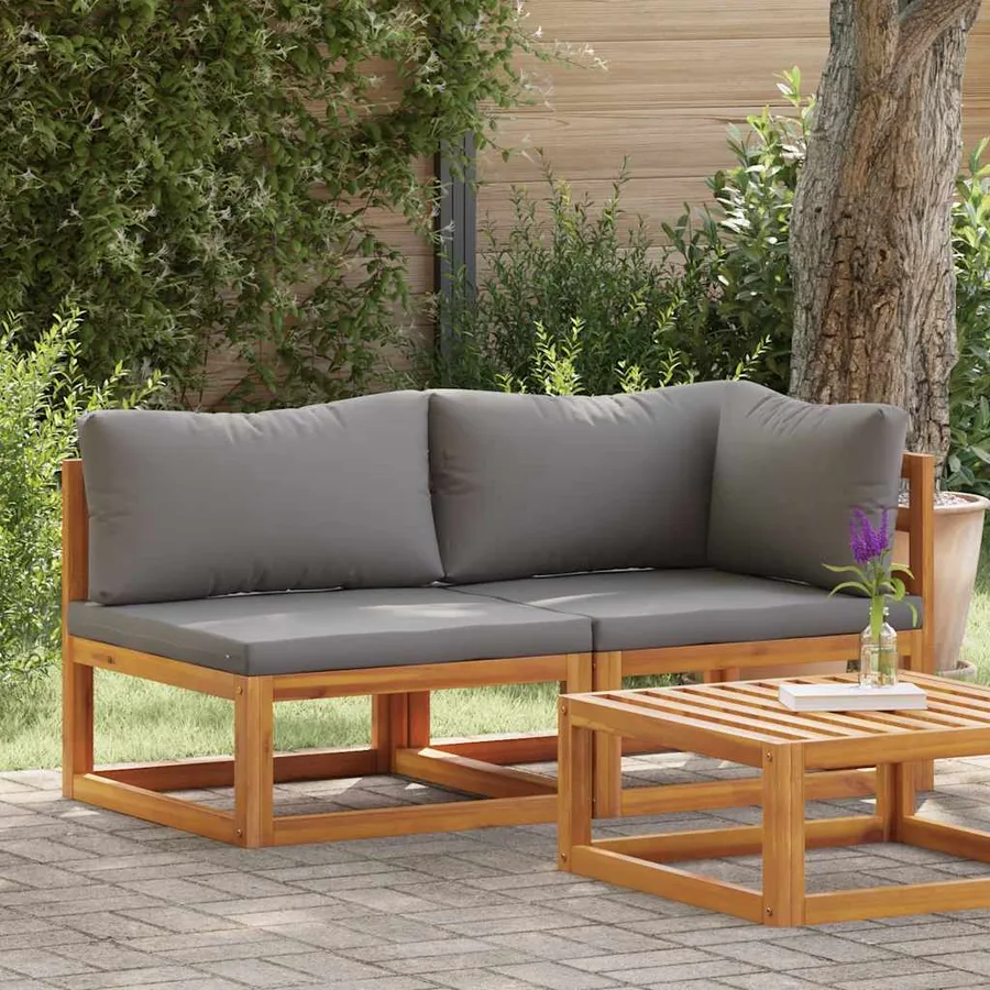 Ensemble de canapés 2pcs avec coussins gris foncé Acacia solide - 3