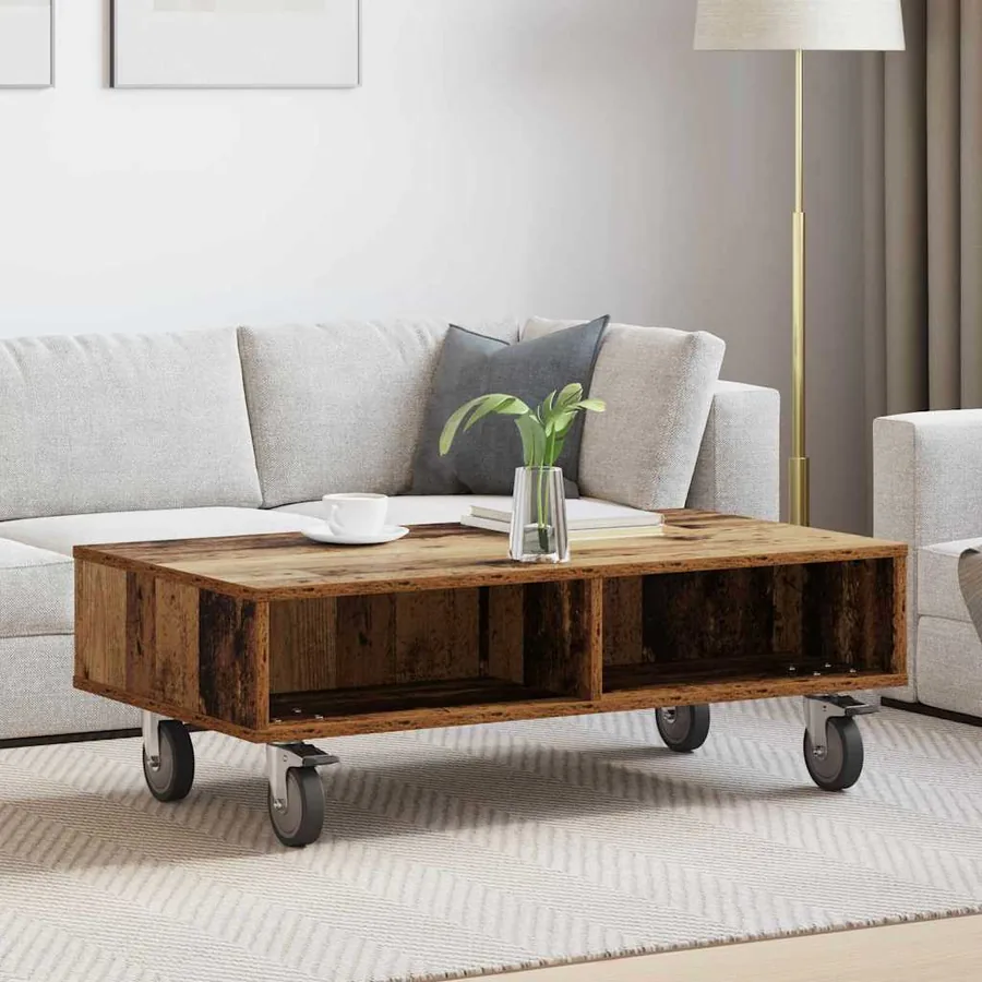 Table d'appoint avec roues Bois ancien 90 x 50 x 30 cm