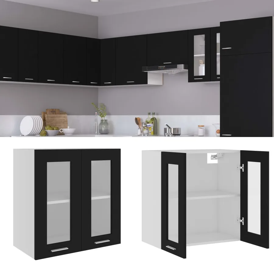 Vitrine suspendue "Lyon" Noir 60 x 31 x 60 cm Bois d'ingénierie