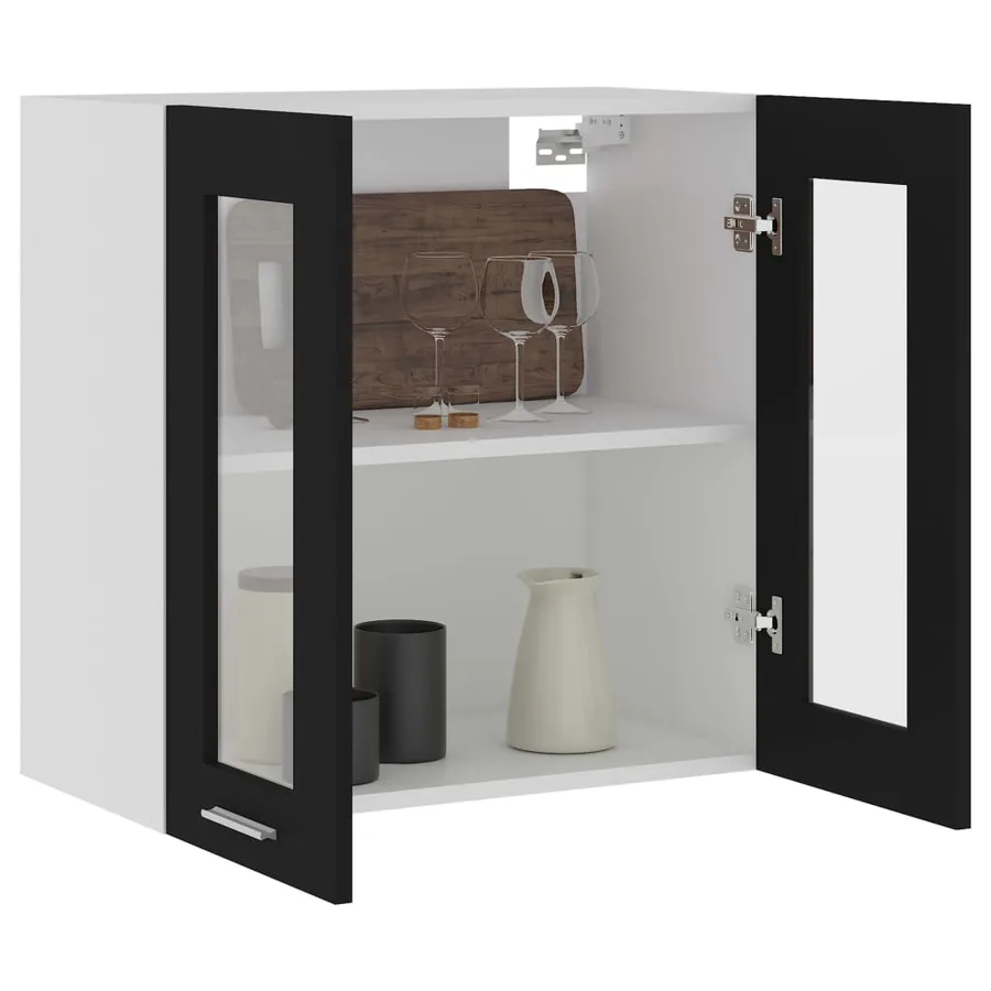 Vitrine suspendue "Lyon" Noir 60 x 31 x 60 cm Bois d'ingénierie - 4