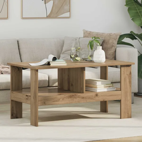 Table basse Chêne artisanal 90 x 50 x 45 cm Bois d'ingénierie