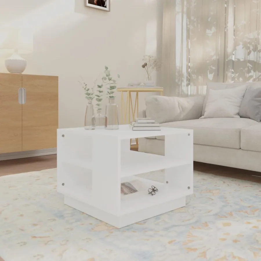 Table basse blanc 55x55x43 cm bois d'ingénierie - 3