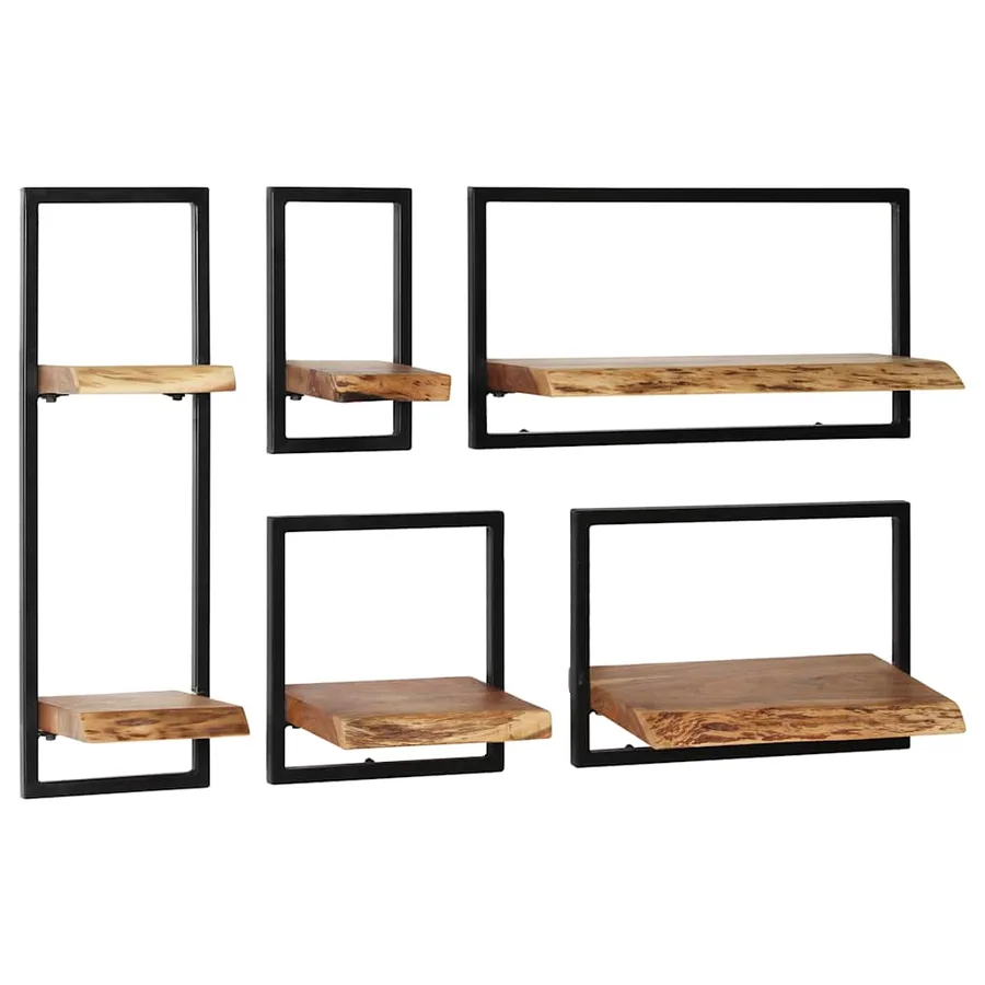 Set d'étagères murales 5 pcs Bois d'acacia massif et acier - 13