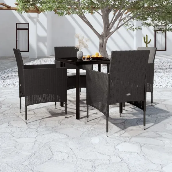 Ensemble à manger de jardin avec coussins 5 pcs Noir