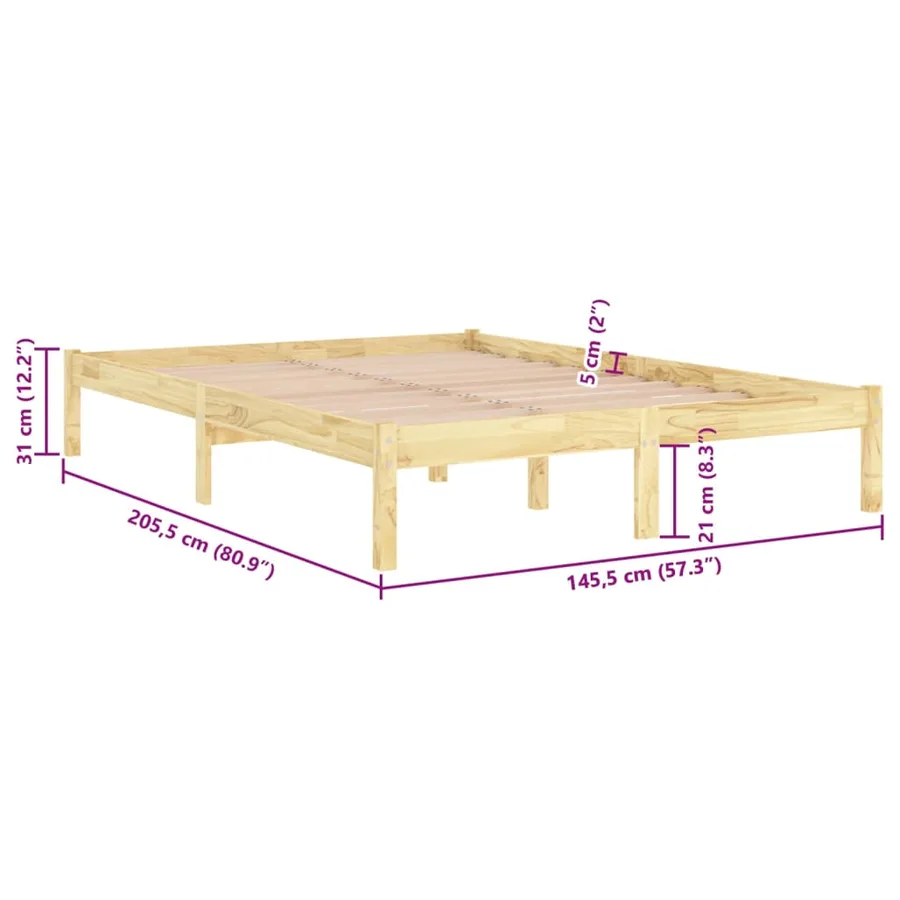 Cadre de lit sans matelas bois massif 140x200 cm - 8