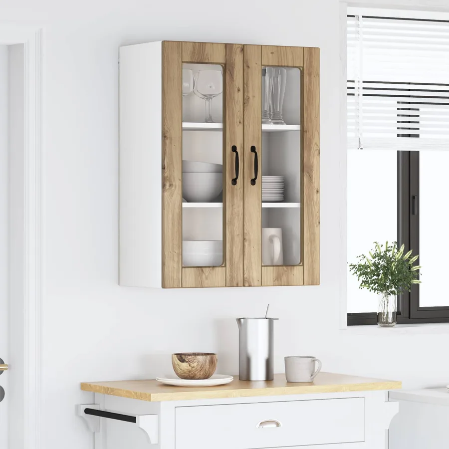 Cabinet en verre mural PORTO Chêne artisanal 60 x 31 x 80 cm - 4