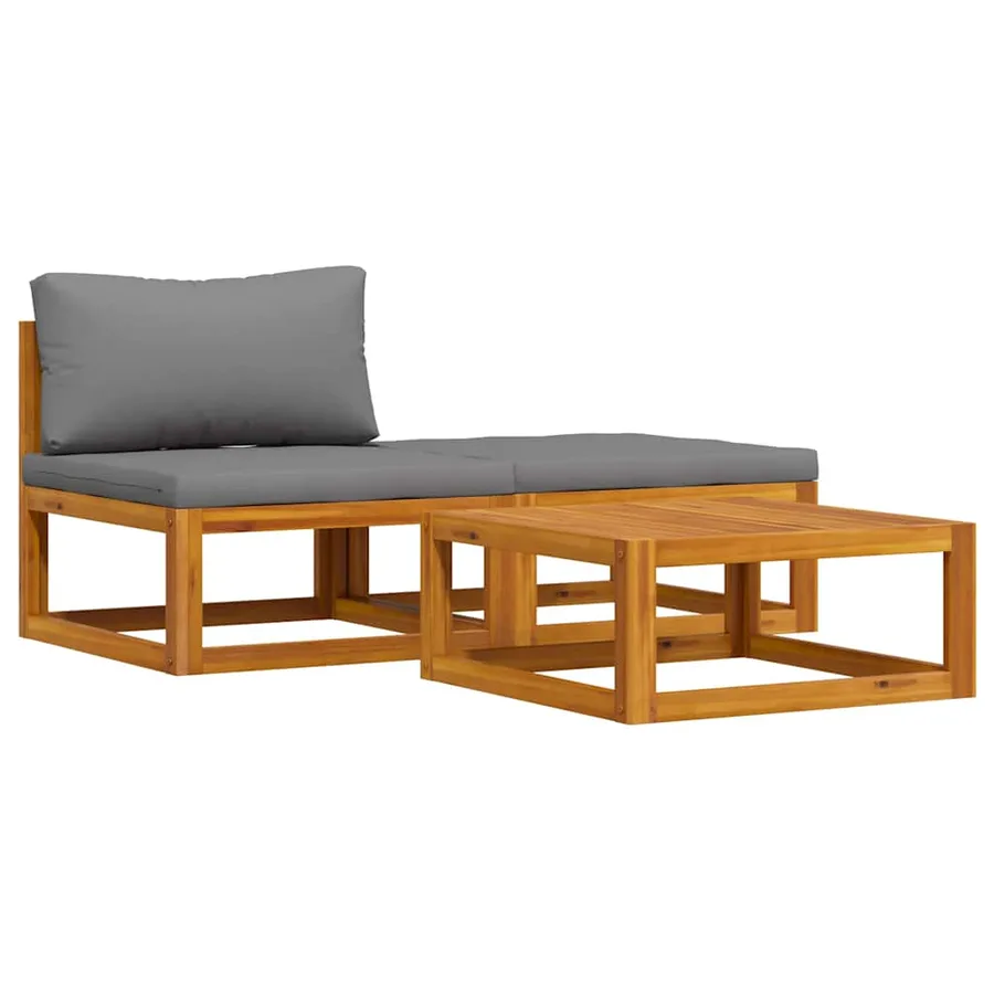 Salon de jardin 3 pcs avec coussins Bois d'acacia solide - 4